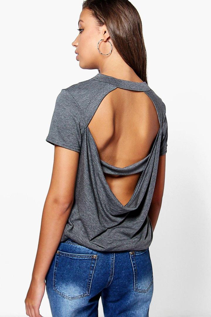 Boohoo Tall Marli Oversized Cowl Back Tee Charcoal