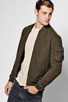 Boohoo Khaki Zip Through Cotton Bomber With Ruched Sleeves