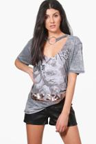 Boohoo Molly Oversized Band Print T-shirt Charcoal