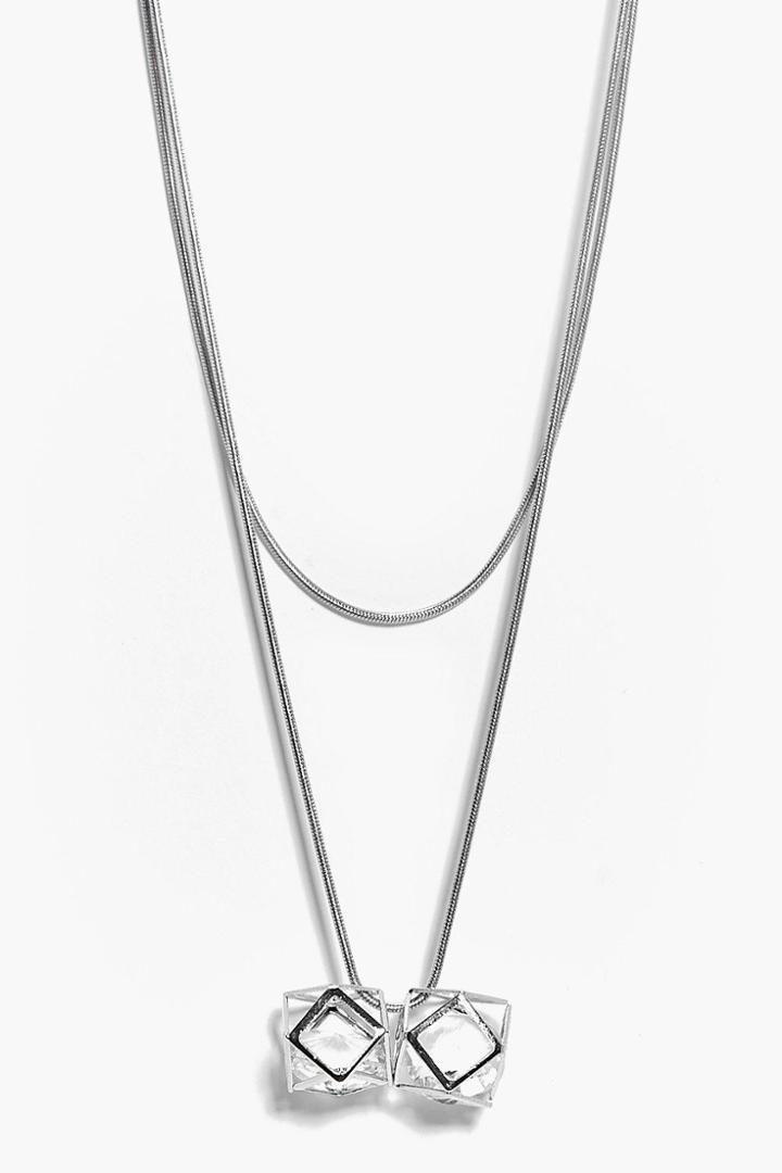 Boohoo Anya Diamante Layered Necklace Silver