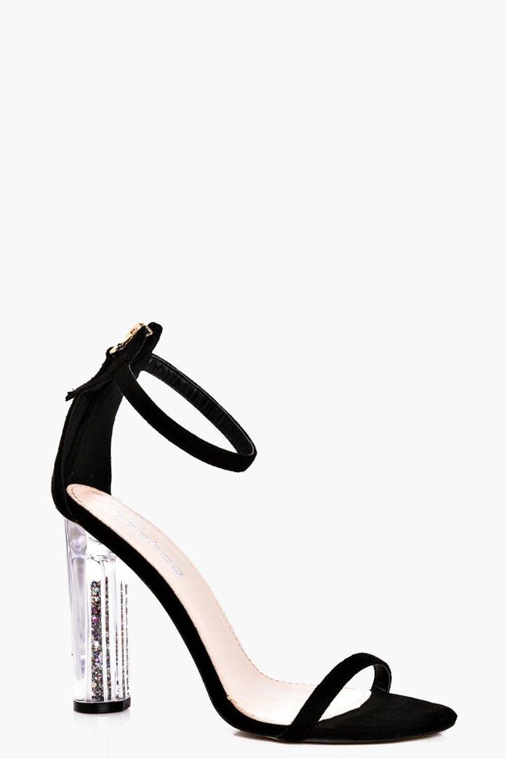 Boohoo Frankie Perspex Glitter Heel Two Parts Black