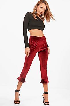 Boohoo Evie Micro Ruffle Crop Velvet Leggings