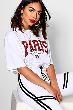 Boohoo Julia Paris Embroidered Slogan Crop