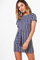 Boohoo Petite Amy Stripe Tie Waist T-shirt Dress