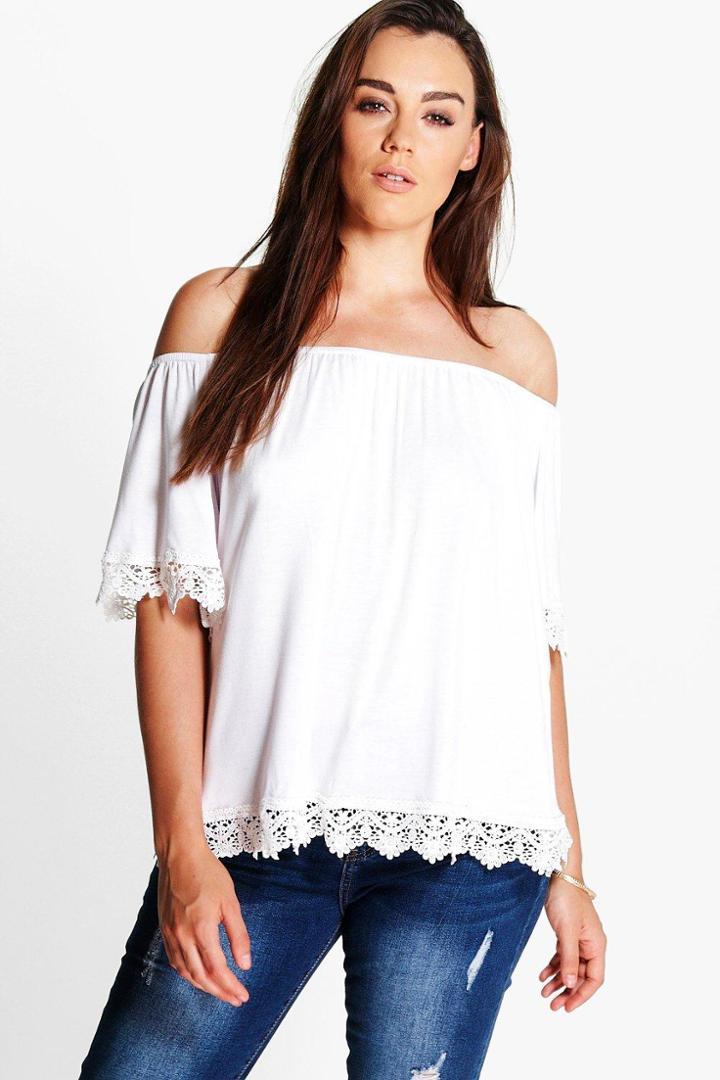 Boohoo Plus Lilou Off The Shoulder Trim Detail Top White