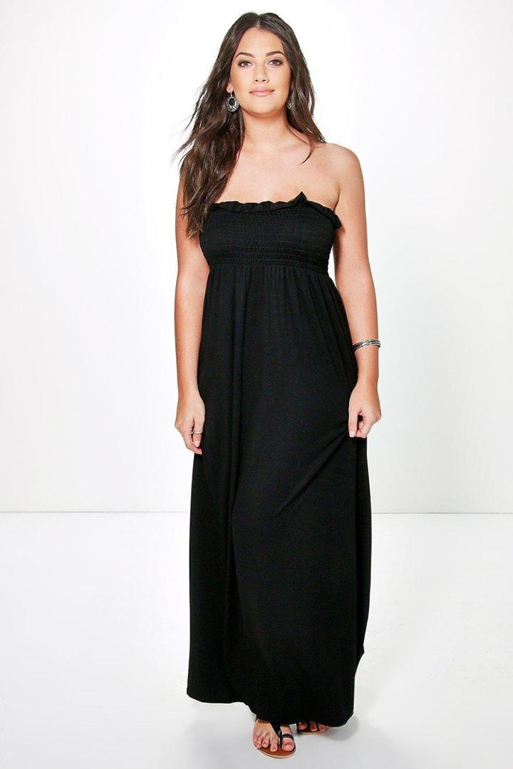 Boohoo Plus Alexis Shirred Maxi Dress Black