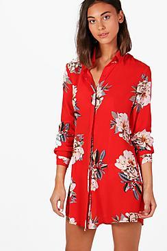 Boohoo Tammy Floral Shirt Dress