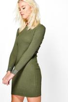 Boohoo Sara Studded Cuff Long Sleeve Dress Khaki