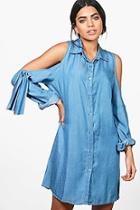Boohoo Lucia Tie Sleeve Denim Shirt Dress