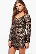Boohoo Tall Naome Leopard Wrap Front Playsuit Multi