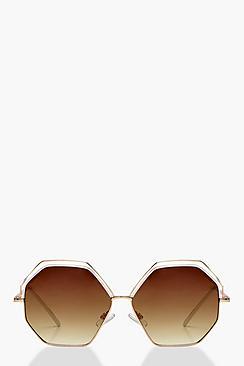 Boohoo Cut Out Hexagonal Retro Sunglasses