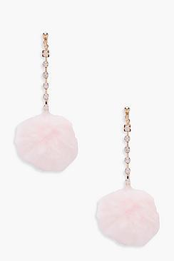 Boohoo May Diamante Faux Fur Pom Earrings