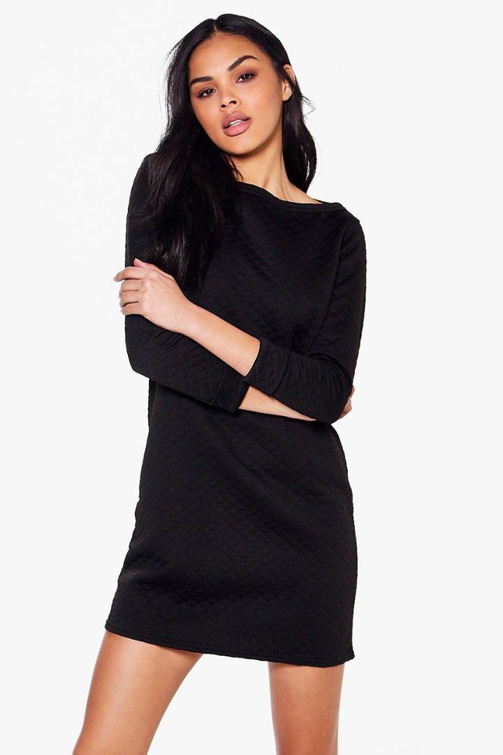 Boohoo Gabriella Long Sleeve Oversized Shift Dress Black