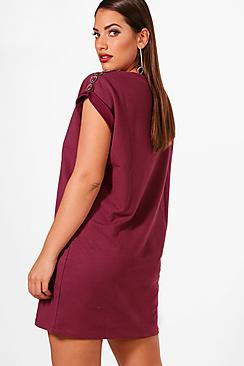 Boohoo Plus Ebony Embellished Shoulder Sweat Dress