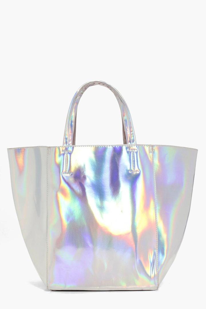 Boohoo Eva Holographic Shopper Day Bag Silver