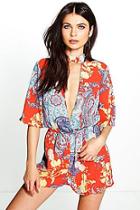 Boohoo Lily Choker Style Paisley Playsuit