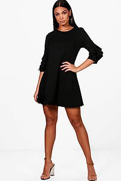 Boohoo Tabetha Ruffle Sleeve Bow Shift Dress