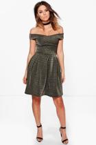 Boohoo Ray Cross Grain Metallic Stripe Skater Dress Grey