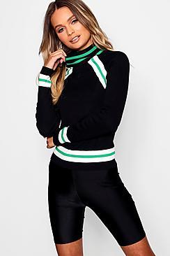 Boohoo Sports Stripe Knitted Ribbed Top