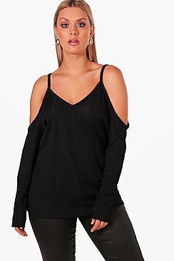 Boohoo Plus Lola Rib Cold Shoulder Top