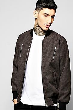 Boohoo Smart Melton Bomber Jacket With Contrast Zip Detail