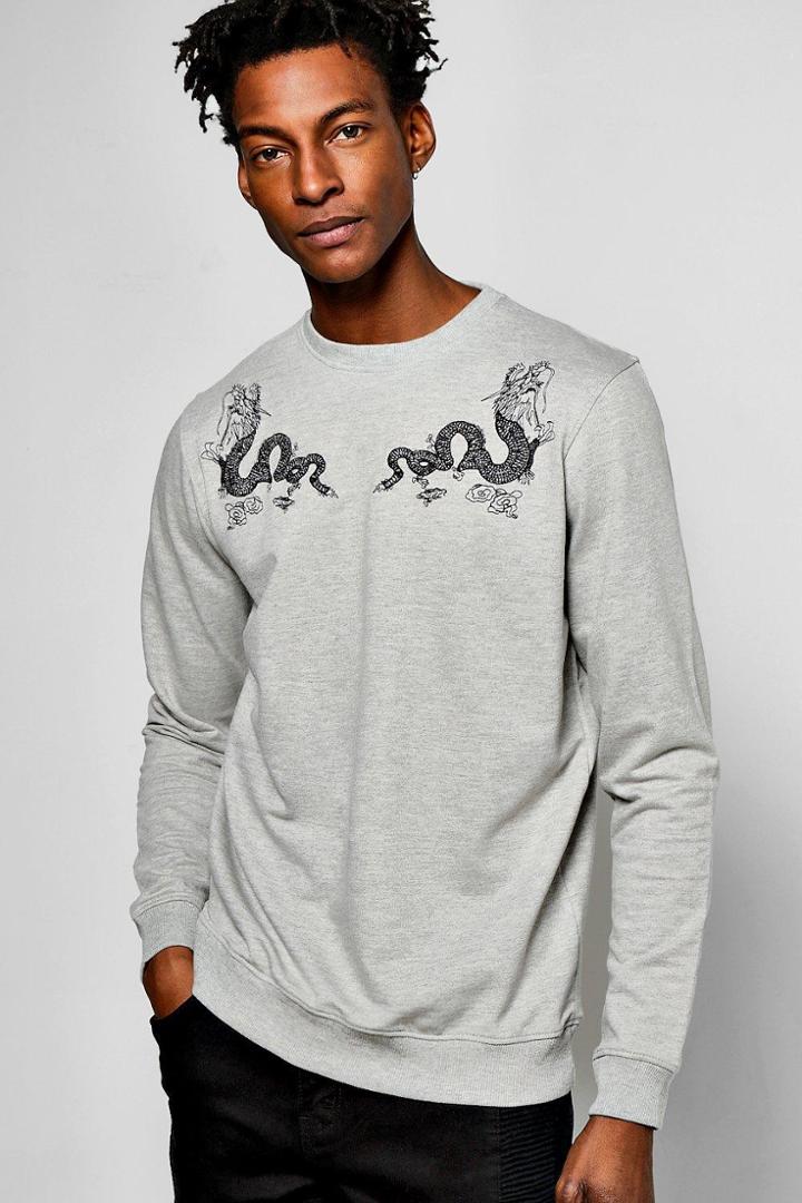 Boohoo Dragon Embroidered Sweatshirt Grey