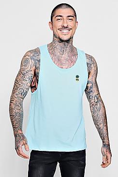 Boohoo Drop Armhole Vest With Pineapple Embroidery