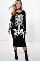Boohoo Plus Ellie Skeleton Printed Halloween Midi Dress