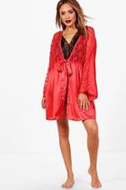 Boohoo Summer Bridal Lace Short Satin Night Robe