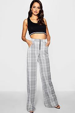Boohoo Tall Libby Check Wide Leg Zip Waist Trouser