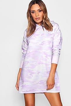 Boohoo Marcell Oversized Hooded Camo Sweat Dress