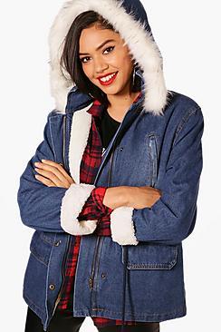 Boohoo Hannah Padded Hooded Denim Parka