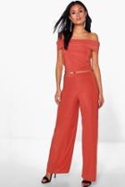 Boohoo Olivia Slinky Off The Shoulder Top And Wide Leg Trouser Rose