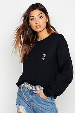 Boohoo Rose Pocket Print Sweat