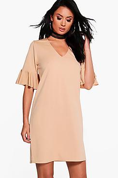 Boohoo Hana Bell Sleeve Shift Dress