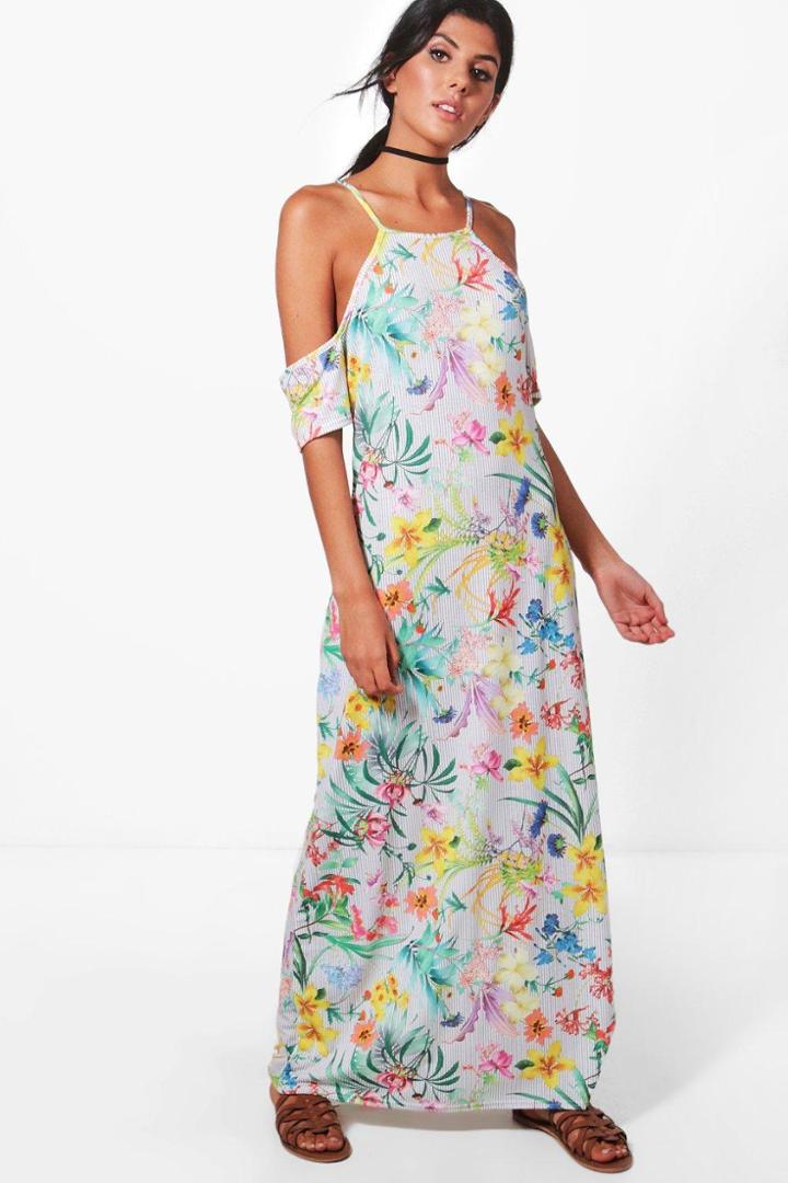 Boohoo Alana Cold Shoulder Floral Maxi Dress Multi