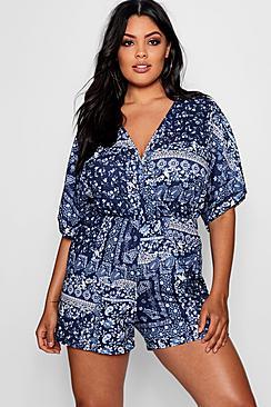 Boohoo Plus Sadie Scarf Print Wrap Playsuit