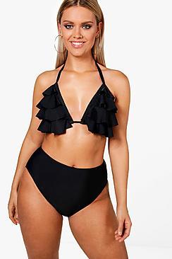 Boohoo Plus Diane Ruffle Detail High Leg Bikini
