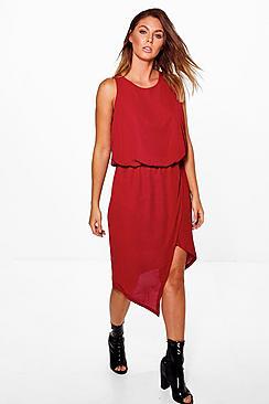 Boohoo Beryl Woven Wrap Detail Rouched Midi Dress