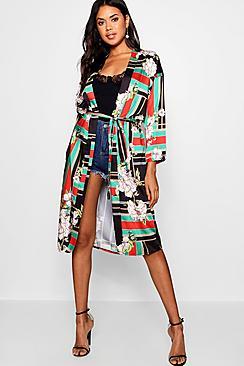 Boohoo Sarah Printed Belted Kimono