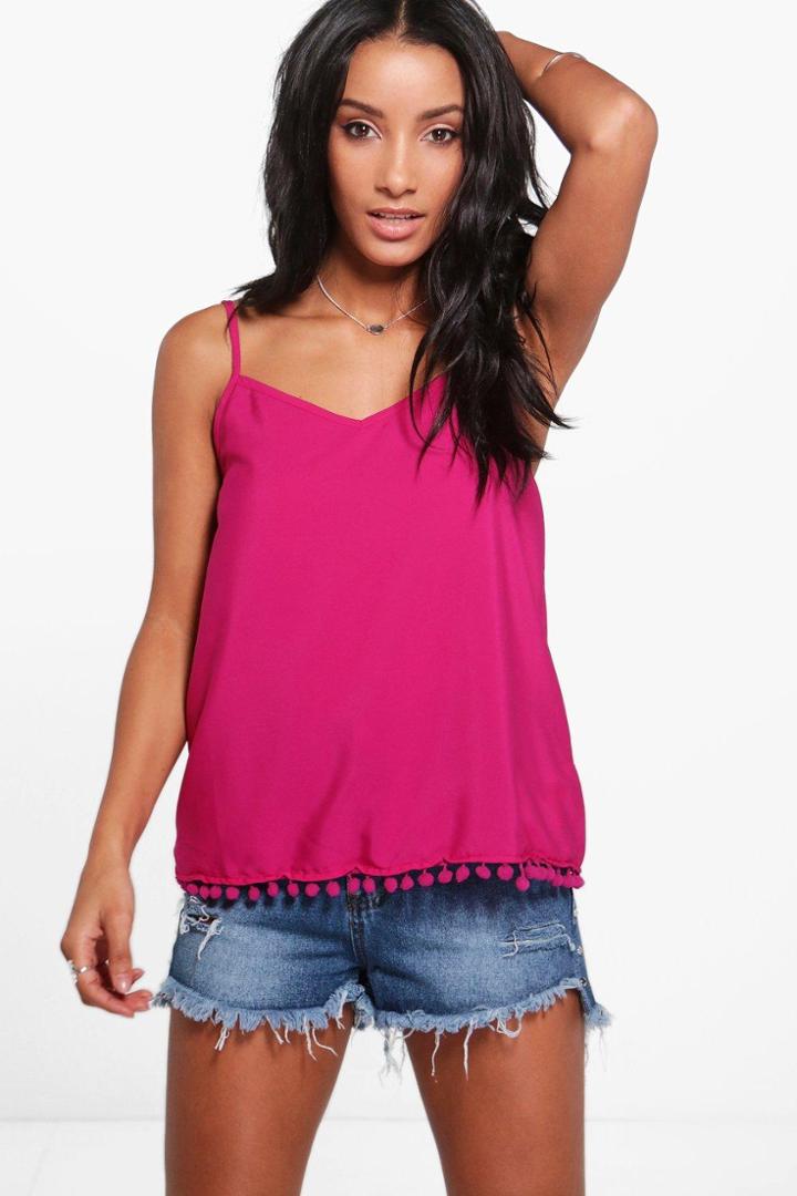 Boohoo Erica Pom Pom Hem Woven Cami Fuchsia