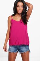 Boohoo Erica Pom Pom Hem Woven Cami Fuchsia