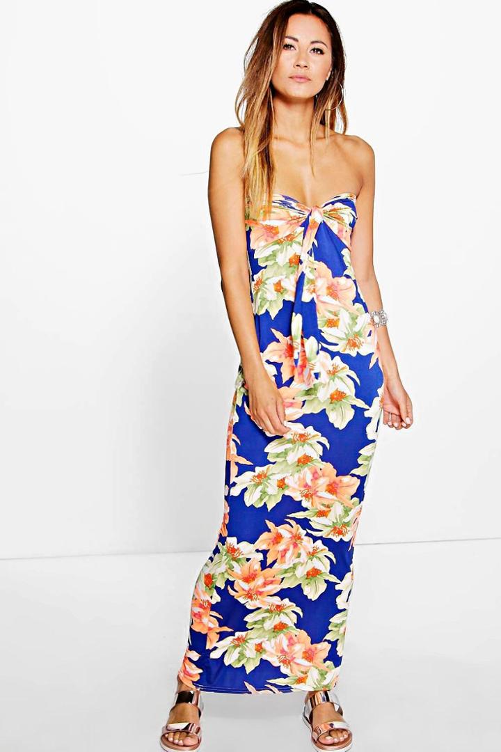 Boohoo Rosie Floral Printed Bandeau Maxi Dress Multi