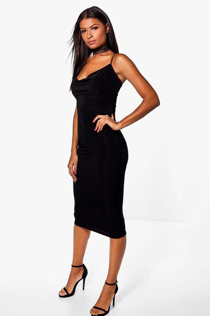 Boohoo Jeanie Extreme Cowl Choker Detail Midi Dress Black