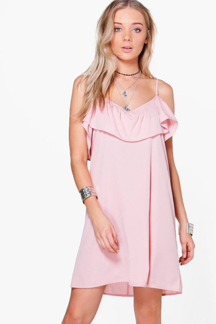Boohoo Ola Cold Shoulder Shift Sundress Blush
