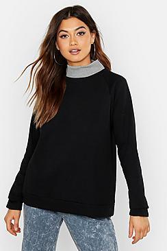 Boohoo Rib High Neck Oversized Sweat