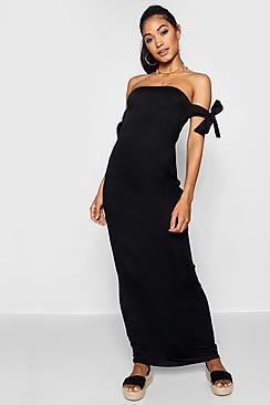Boohoo Tie Shoulder Column Jersey Maxi Dress