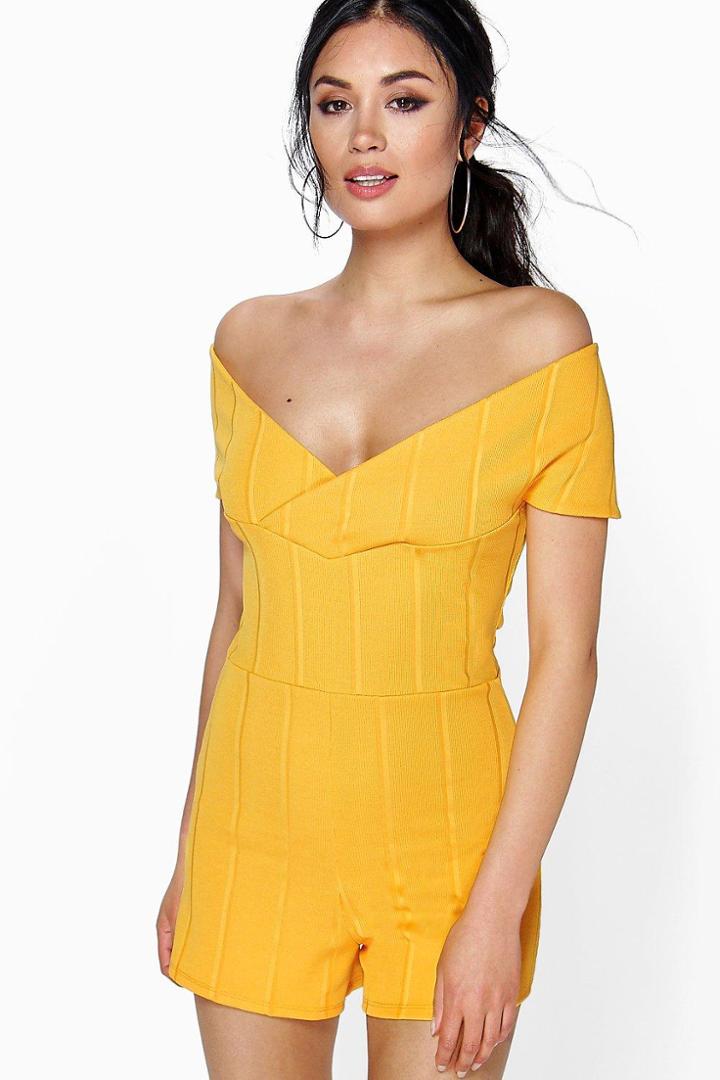Boohoo Lexi Bardot Bandage Playsuit Orange
