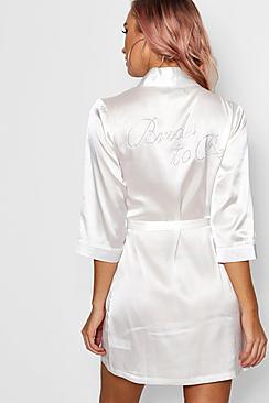 Boohoo Lottie Diamante 'bride To Be' Satin Robe