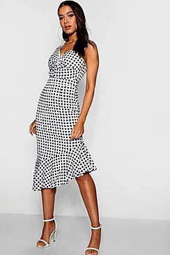 Boohoo Gingham Ruffle Hem Knot Front Midi Dress